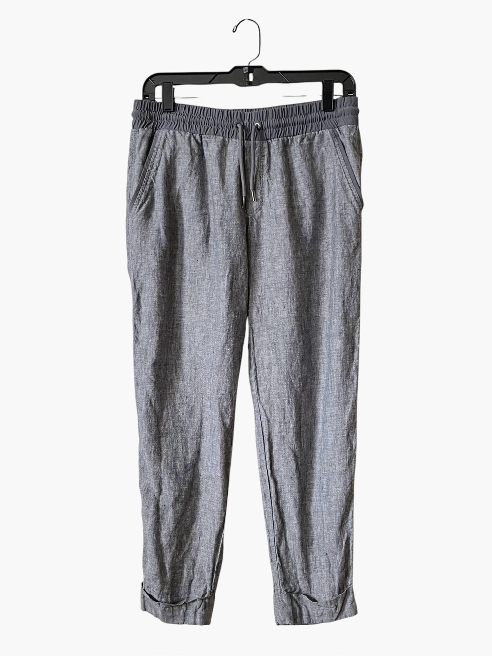 Athleta Linen Pants Womens 6 Bali Tapered Gray Beachy Pockets Travel Lightweight